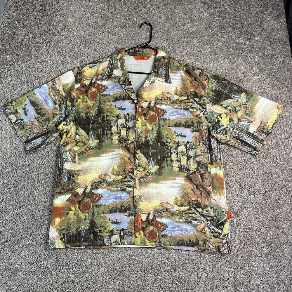 VTG Raider Jean Shirt Mens XL Wooded Landscape Cabin Lodgewear Button Up